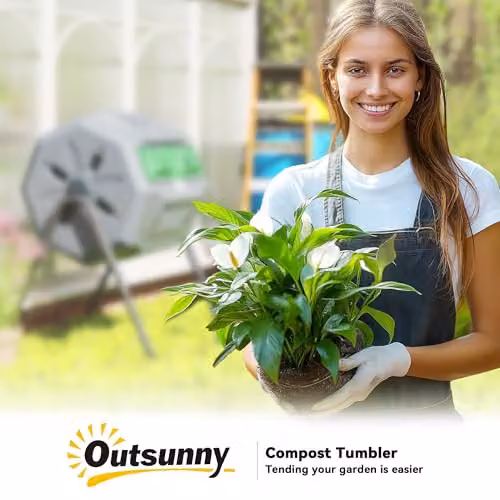 Outsunny 160L Dual Chamber Tumbling Compost Bin, Grey – 5