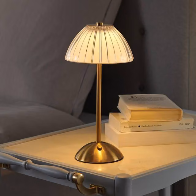 Coopers of Stortford Rechargeable Touch Table Lamp in Bronze and Gold/Brass with Glass Shade