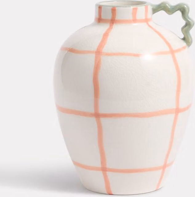 M&S Large Wiggle Check Ceramic Jug Vase in Pink