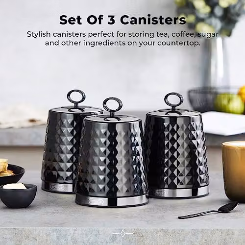 Tower Solitaire Airtight Stainless Steel Storage Canisters, Set of 3, Black – 3