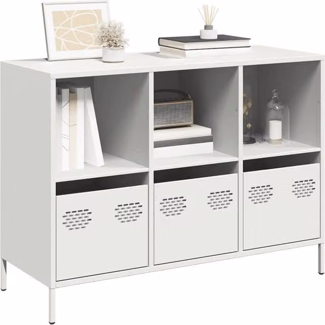 Berkfield Home White Metal Sideboard, W/D/H: 101.5 x 39 x 73.5 cm