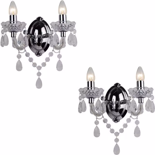 First Choice Lighting Marie Therese Style Wall Light Set of 2, Clear and Chrome – 1