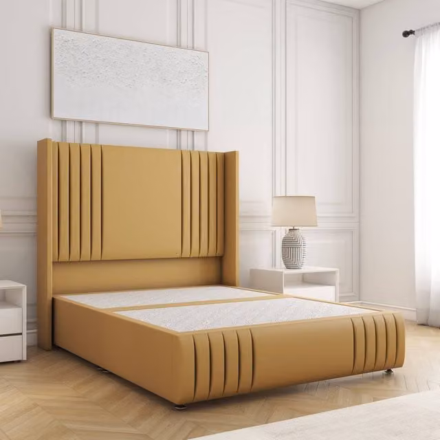 BSSPOKE Peyton Divan Bed in Mustard Yellow Plush Velvet, Small Double, W/D/H: 120 x 200 cm