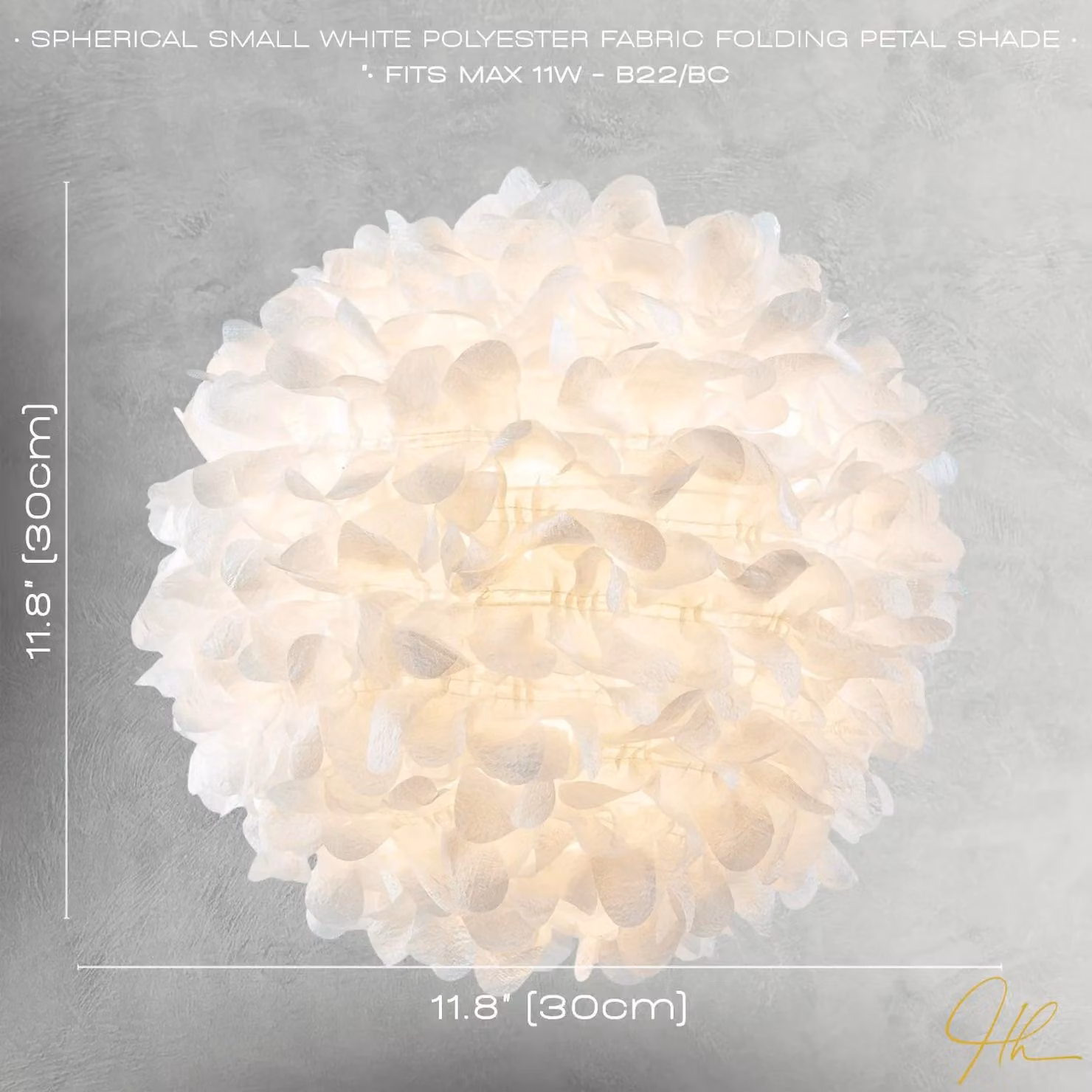 Happy Homewares White Fabric Pendant Light Shade with Folded Petal Design, Diameter: 30 cm – 3