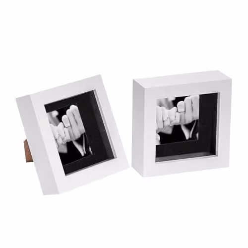 Nicola Spring 2 Piece Square 3D Shadow Box Photo Frame Set in White and Black with Glass and Plastic Details – 1