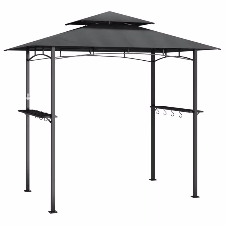 Berkfield Home Anthracite BBQ Gazebo with Side Shelves and Steel Frame, W/D/H: 240 x 150 x 243 cm