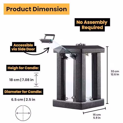 NOVECRAFTO Large Granite Candle Lantern with Flower Decor in Polished Black Stone, Height: 32 cm – 3