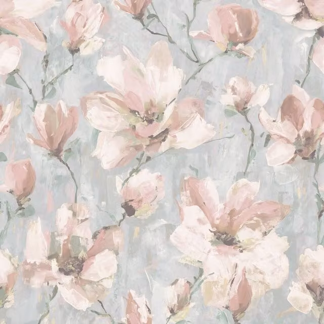 Grandeco Camilla Floral Botanical Vinyl Wallpaper in Grey, Pink and Beige