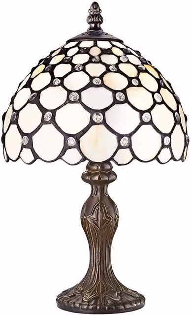 Happy Homewares Traditional Tiffany Table Lamp in White and Bronze, Height: 20.32 cm – 1