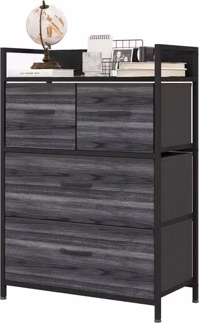 Furnold Industrial 4 Fabric Drawer Chest Storage Unit with Shelftop in Black