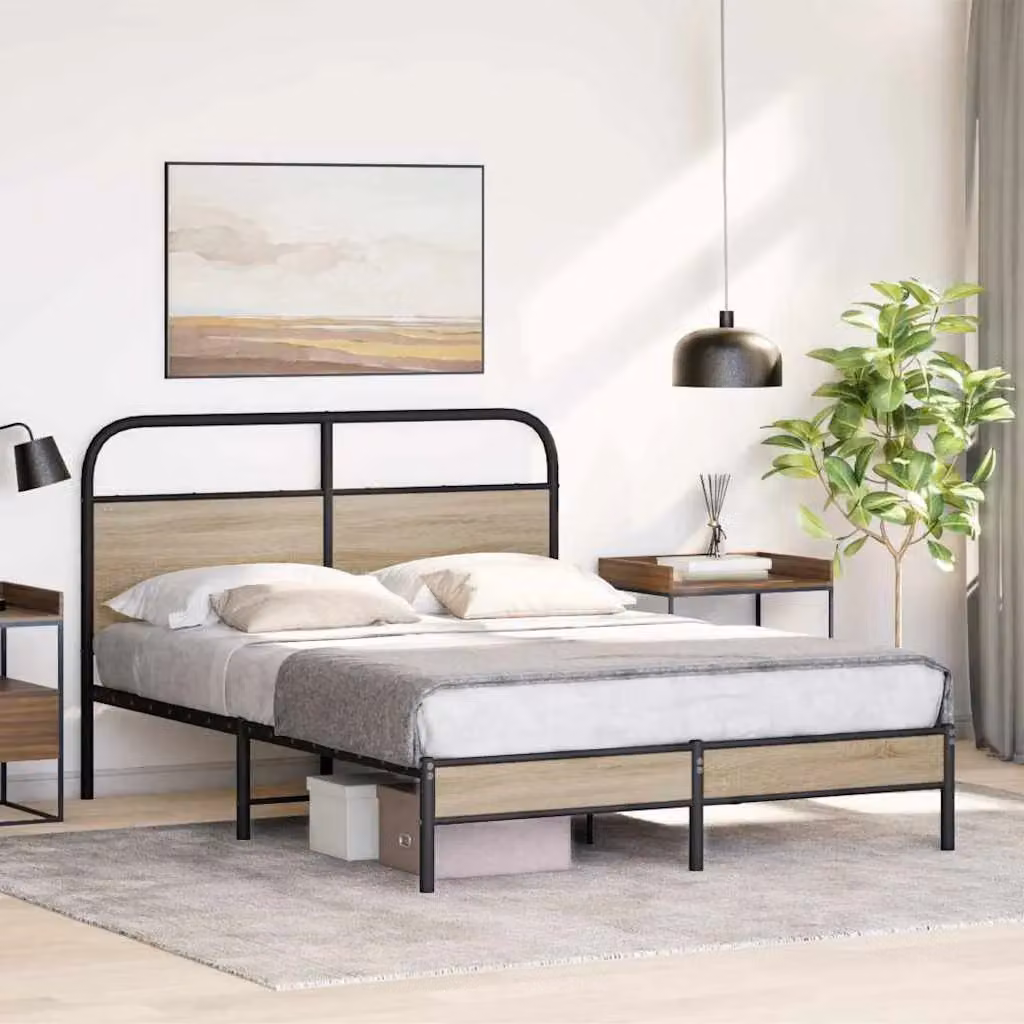Berkfield Home Bed Frame in Smoked Oak and Brown Engineered Wood, W: 140 cm, D: 200 cm – 2