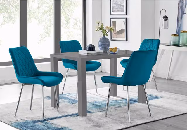FurnitureboxUK Pivero Grey Rectangular Dining Table and 4 Pesaro Silver Leg Chairs in Blue