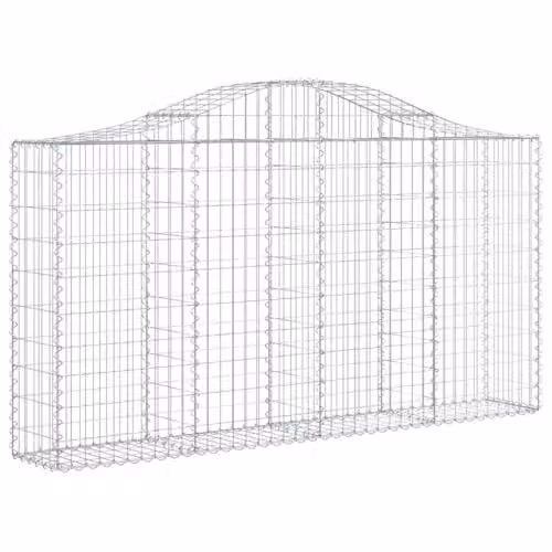 vidaXL Arched Gabion Baskets, 12 Pieces, Silver Galvanised Steel, W/D/H: 200 x 30 x 100/120 cm