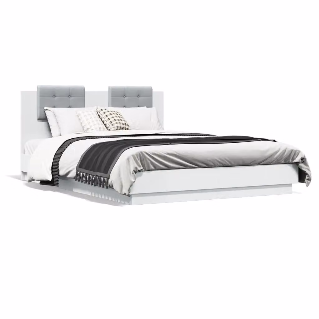Berkfield Home Upholstered Bed Frame in White, W/D/H: 140 x 200 cm – 2