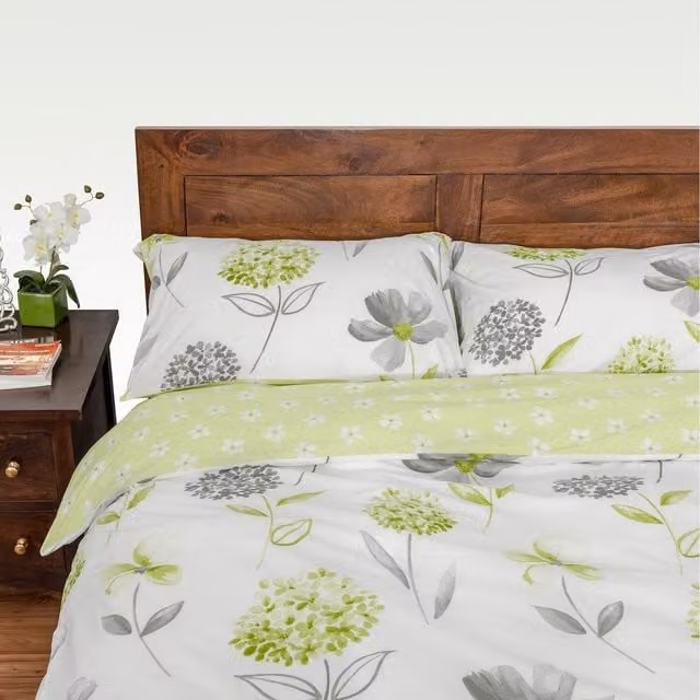 Homescapes Reversible Floral Duvet Cover Set in Green, White, Grey and Multicolour