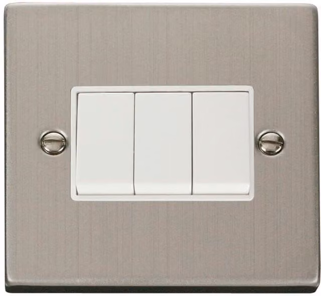 SE HOME White Stainless Steel Surface Mounted 2 Way 3 Gang Light Switch