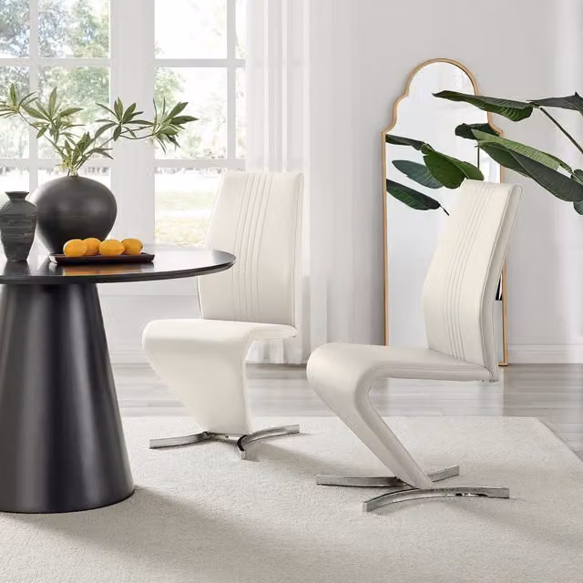 FurnitureboxUK Set of 2 Willow Contemporary Z Shaped Faux Leather Dining Chairs with Silver Chrome Metal Legs in White – 2