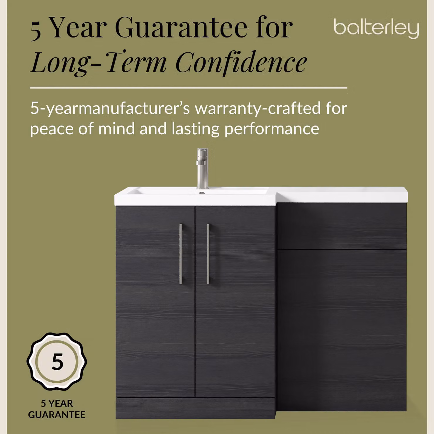 Balterley Modern Charcoal Black Left Hand Bathroom Vanity Basin and WC Unit with Soft Close Doors W: 110 cm, H: 84 cm – 4