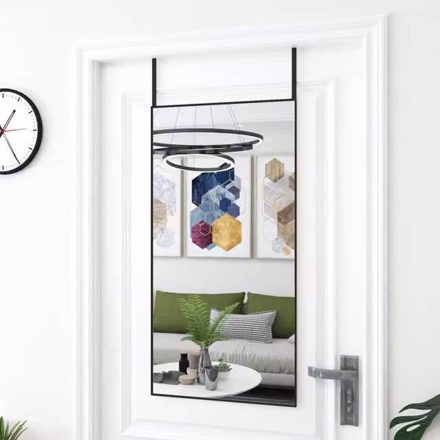 Berkfield Home Black Rectangular Hanging Door Mirror with Glass and Metal Frame, W: 50 cm, H: 100 cm