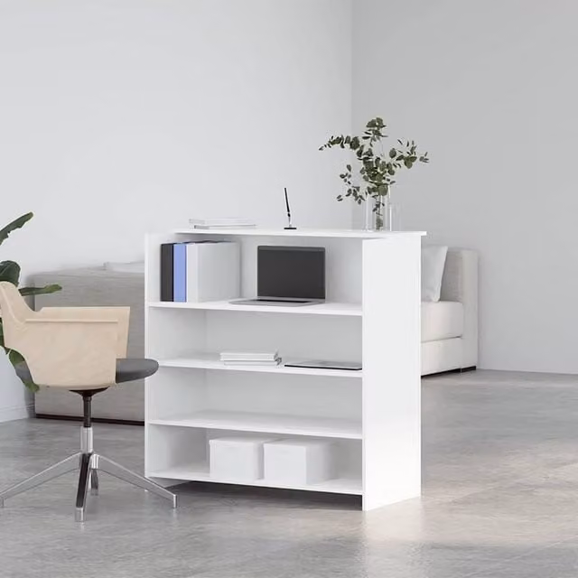 Berkfield Home White Reception Desk in Engineered Wood, W/D/H: 100 x 50 x 103.5 cm