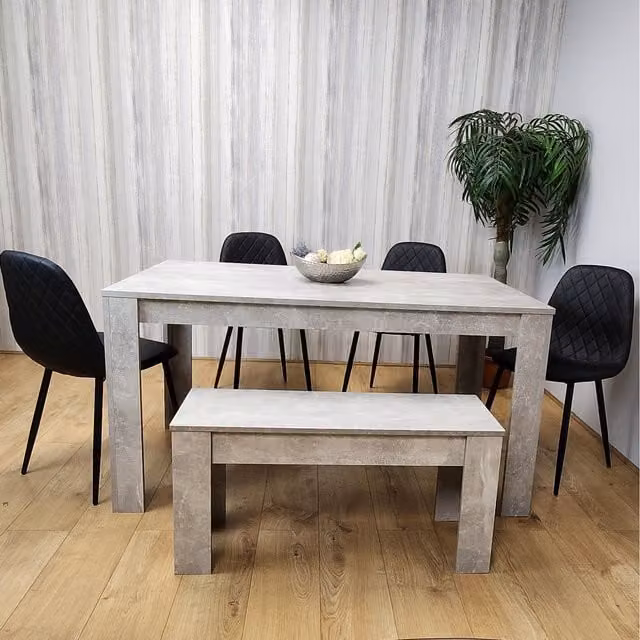 Kosy Koala Modern Rectangular Dining Set with Table, Chairs and Bench in Grey and Black