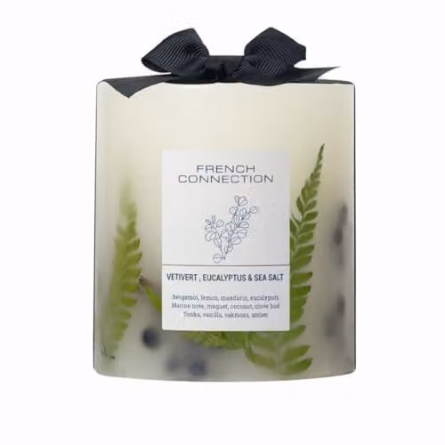 French Connection White Botanical Pillar Scented Candle with Eucalyptus and Fragrance Oil, 660g