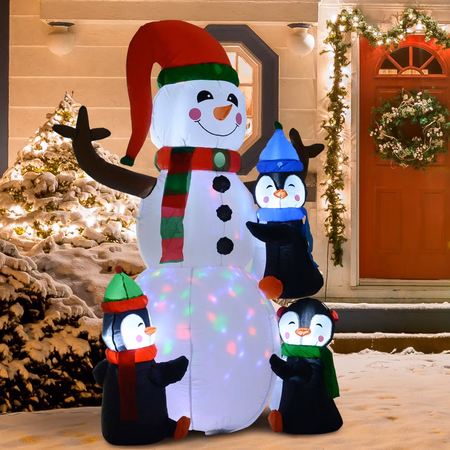 HOMCOM Multicolour Inflatable Christmas Snowman and Penguins Outdoor Decoration with LED Light – 2