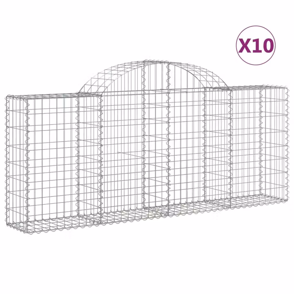 Berkfield Home Arched Gabion Baskets, 10 Pack, Silver Galvanised Steel, W: 200 cm, D: 30 cm, H: 80/100 cm – 2