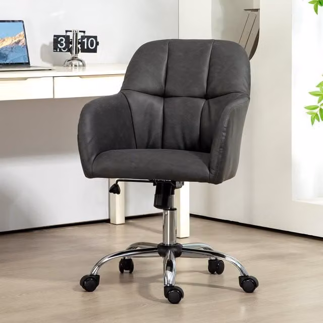 HOMCOM Grey Faux Leather Modern Task Chair with Armrests and Castors