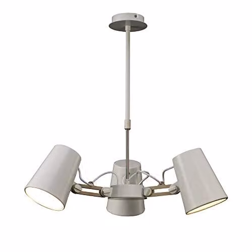 Mantra M3771 Looker 3-Light Pendant Lamp in Matt White and Wood with E27 Bulbs