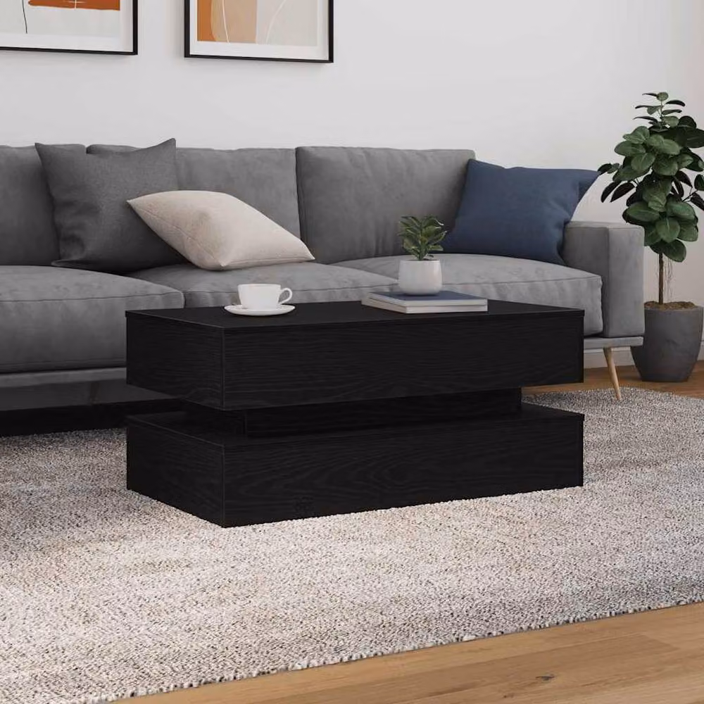 Berkfield Home Modern Coffee Table with LED Lights in Black Oak, W: 90 cm, D: 50 cm, H: 40 cm – 3