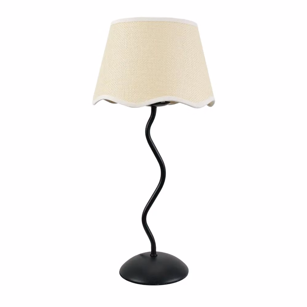 ValueLights Black Metal Wavy Stem Table Lamp with White Fabric Scallop Trim Shade – 2