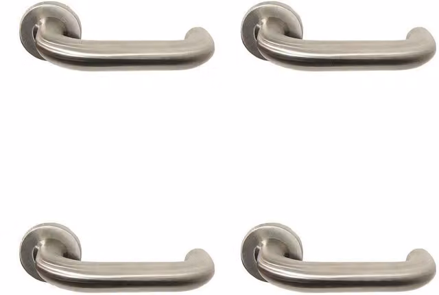 Loops 4 Pairs of 22mm Round Bar Safety Handles with Round Rose and Concealed Fixings in Brushed Satin Silver Stainless Steel