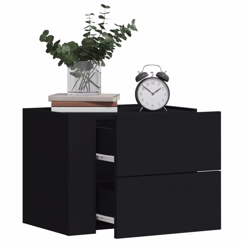 Berkfield Home Set of 2 Wall-mounted Bedside Cabinets, Black, W: 45 cm, D: 30 cm, H: 35 cm – 2