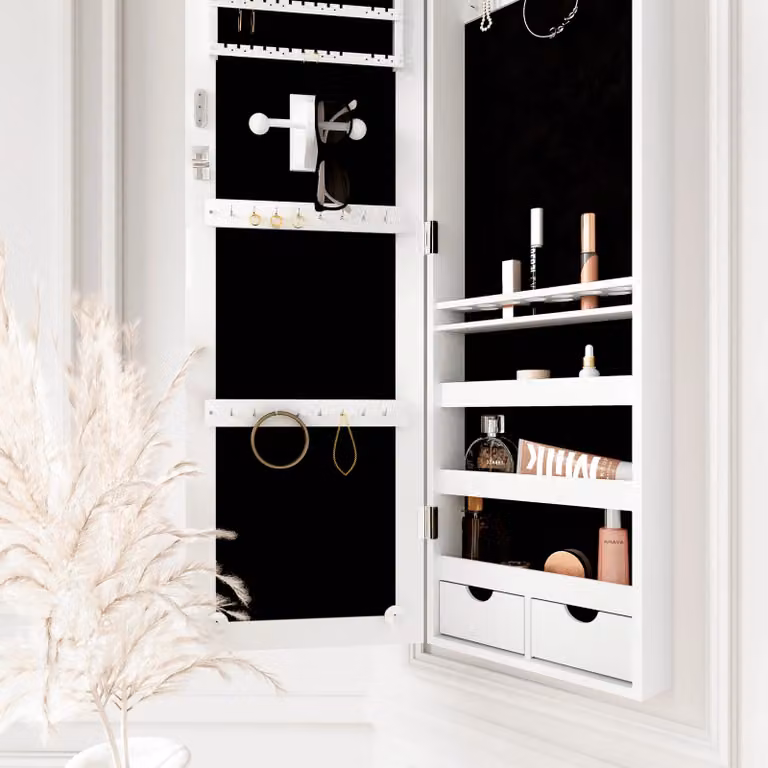 CARME HOME Amelia White Mirrored Jewellery Cabinet