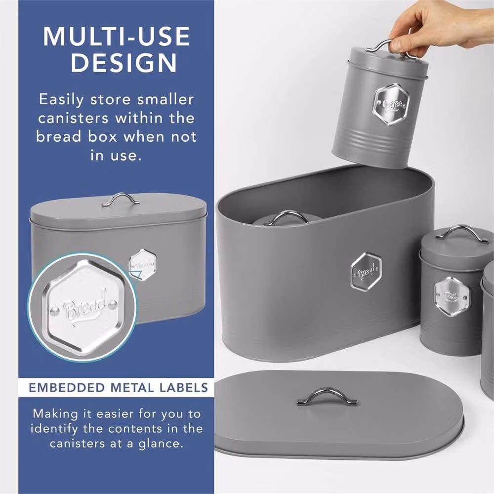 Nordara Grey Airtight Metal Kitchen Storage Canister 5-Piece Set – 4