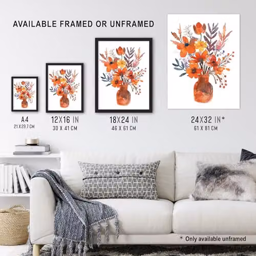 Artery8 Bright Autumnal Flower Bouquet Vase Watercolour Wall Art Poster Print, Multicolour, W: 45.72 cm, H: 60.96 cm – 3