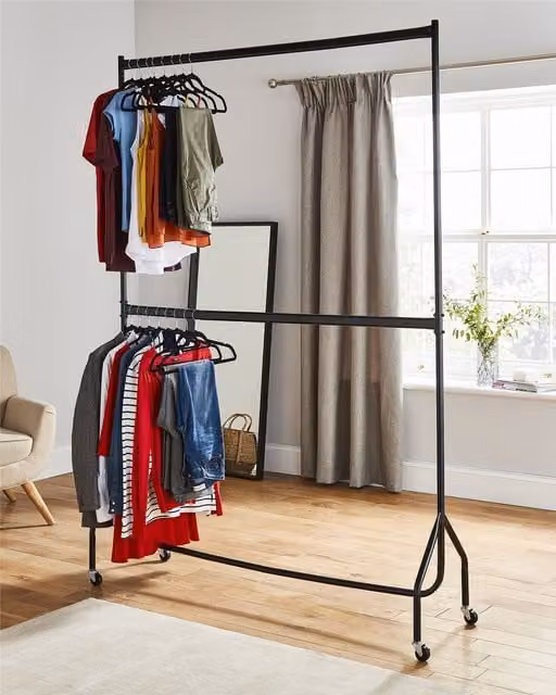 House of Home Two Tier Heavy Duty Metal Clothes Rail in Matt Black, H: 213.36 cm x W: 152 cm x D: 95 cm – 1