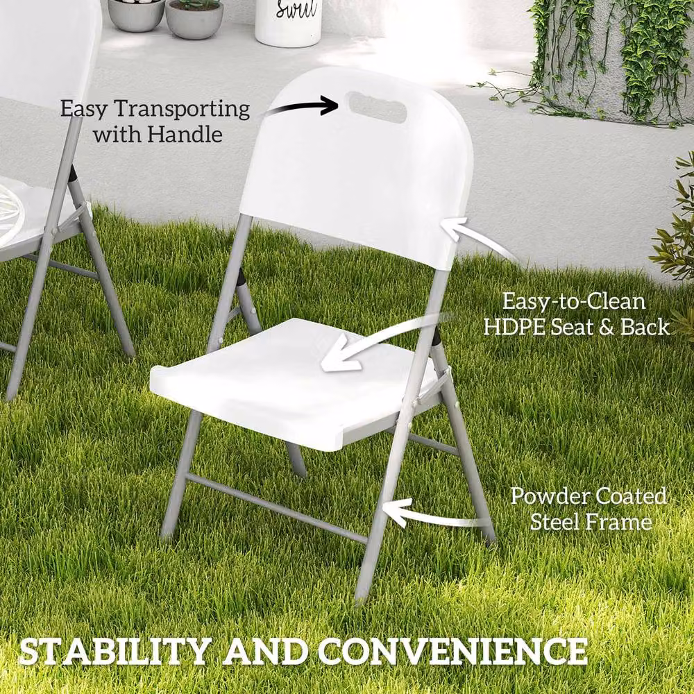 STILVORA Set of 2 White Foldable Metal Patio Chairs with Powder Coated Steel Finish, W/D/H: 54 x 47 x 86 cm – 4