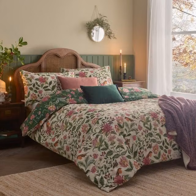 Wylder Nature Beatrice Reversible Floral Cotton Duvet Cover Set, Multicolour, W: 180 cm, L: 200 cm – 1