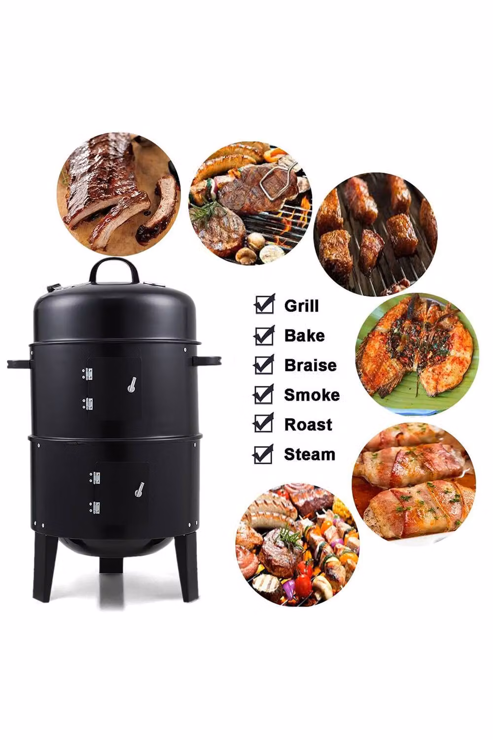 ExtraStar 3-in-1 Charcoal Smoker Grill in Black, W/D/H: 80 x 40 x 80 cm – 4