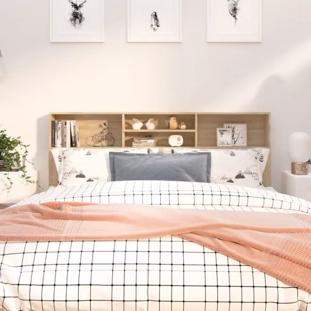 Berkfield Home Sonoma Oak Headboard Cabinet in Brown, W: 180 cm, D: 19 cm, H: 103.5 cm