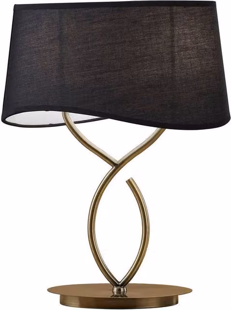Netlighting Ninette 2 Light Table Lamp with Black Fabric Shade and Antique Brass Finish, E14 – 1