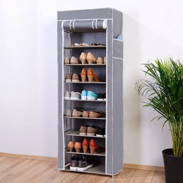 Clarsen Grey Modern Shoe Cabinet with 8 Internal Shelves and Roll Shutter, W/D/H: 60 x 30 x 155 cm – 1