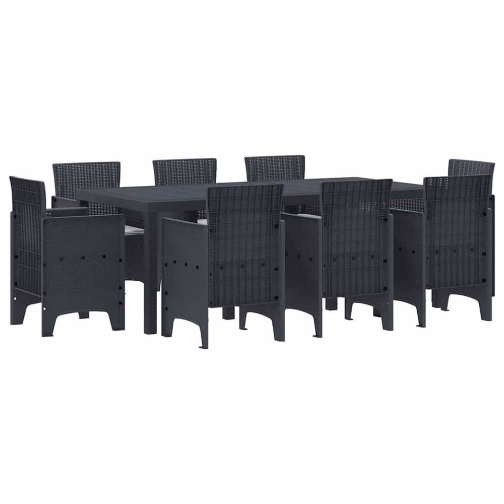 Berkfield Home Modern 9 Piece Anthracite Poly Rattan Garden Dining Set with Cushions – 2