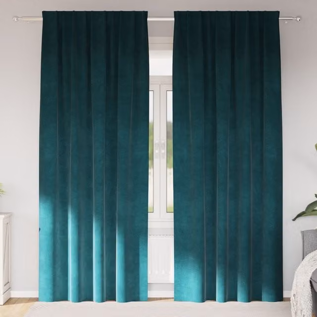 Berkfield Home Dark Green Velvet Blackout Curtains with Top Tape, 2 Pack, W: 140 cm, H: 225 cm – 1