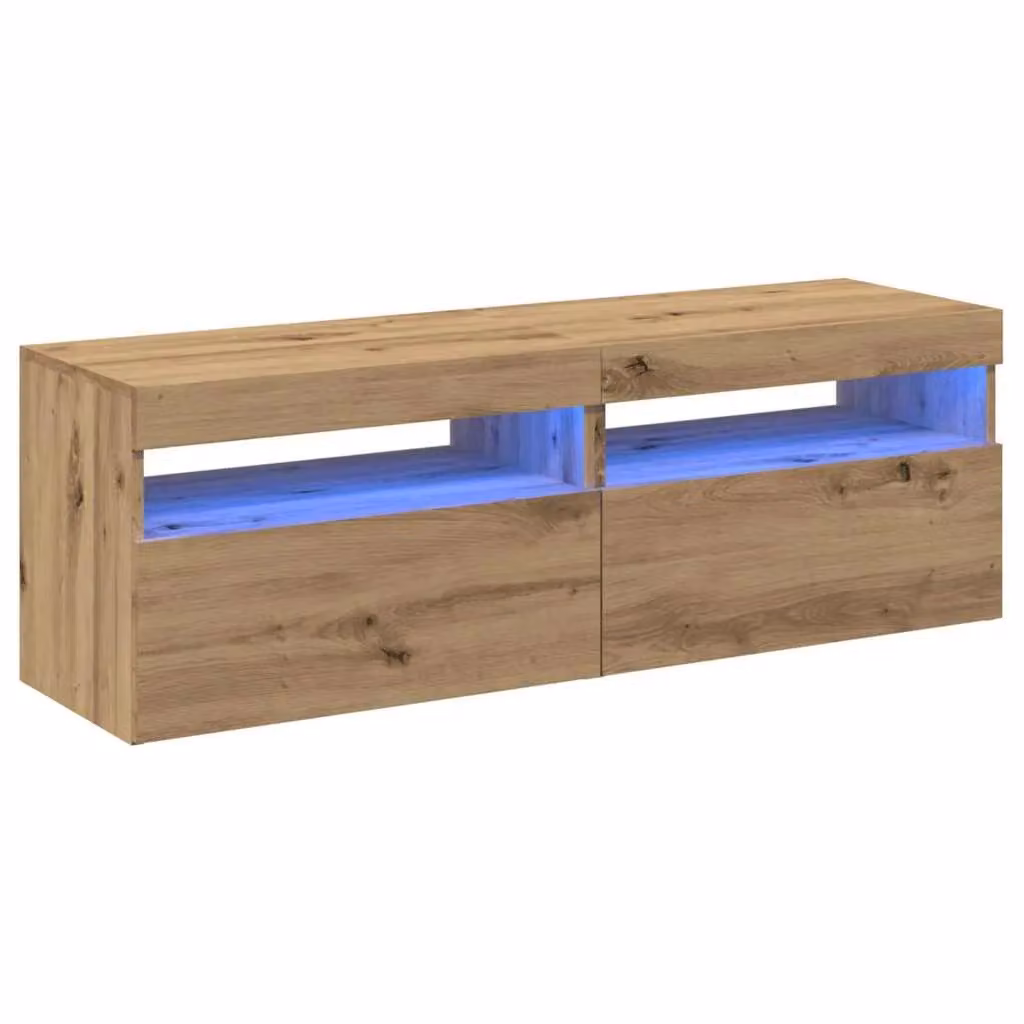 Berkfield Home Set of 2 Modern Artisan Oak TV Cabinets with LED Lights in Brown – 2
