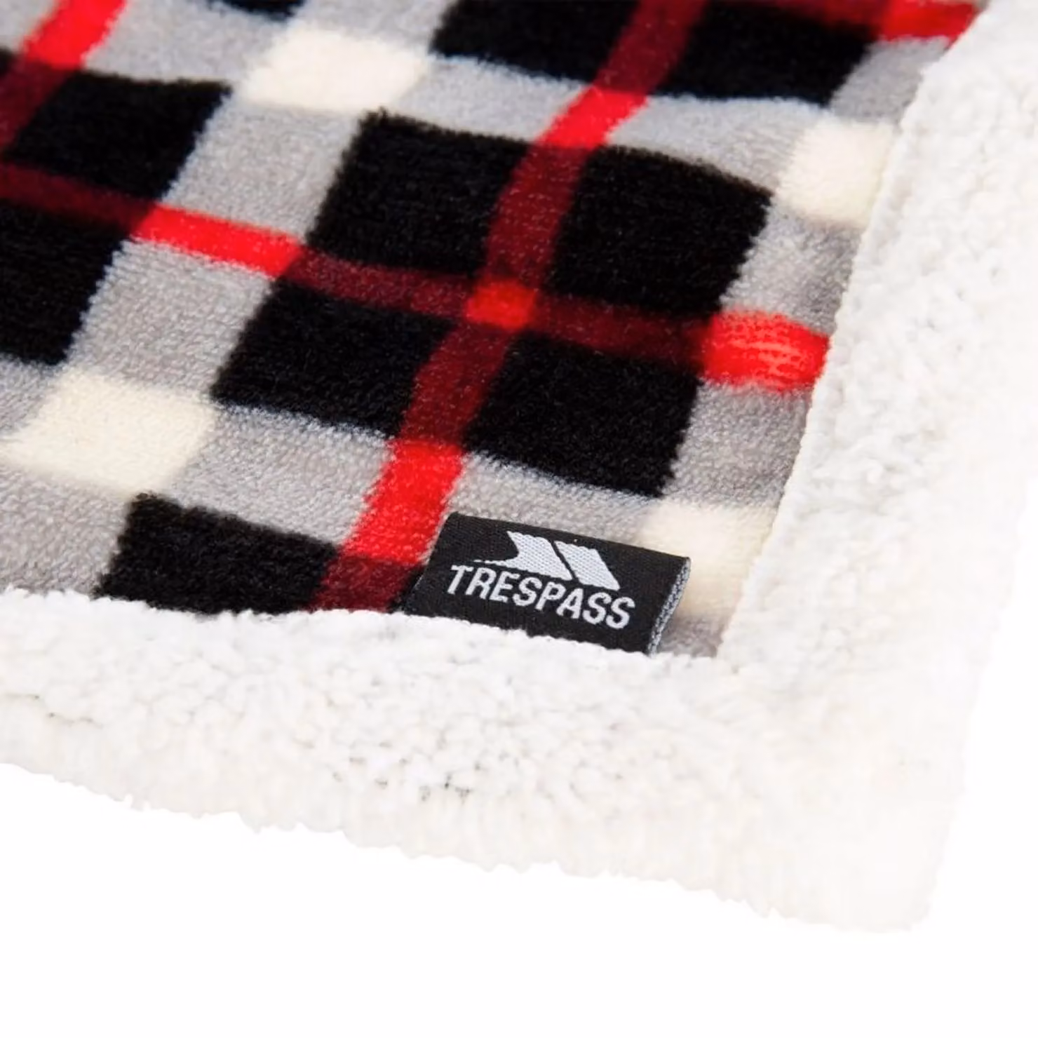 Trespass Vallon Sherpa Checked Fleece Blanket in Red and Multicolour – 1