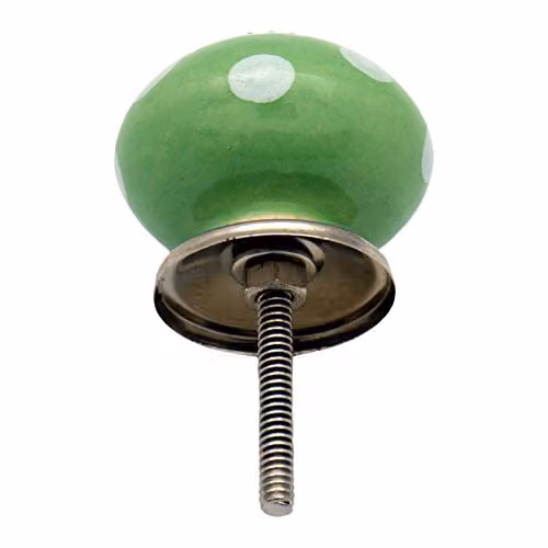 Nicola Spring Ceramic Cupboard and Drawer Knobs with Polka Dot Design, Green and White, Pack of 12 – 2