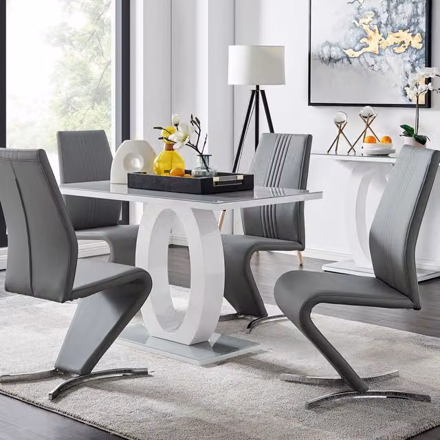 FurnitureboxUK Giovani Modern Grey and White High Gloss Glass Rectangular Dining Table and 4 Willow Chairs Set W/D/H: 120 x 70 x 70 cm – 1